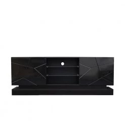 Modern 62.99 in. Wood Black TV Stand with 2 Storage Doors Fits TV's up to 70 in. with 4 Shelves by Tidoin