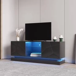 Modern 62.99 in. Wood Black TV Stand with 2 Storage Doors Fits TV's up to 70 in. with 4 Shelves by Tidoin -Cheap Tidoin Store black tidoin tv stands js ydw3 0081 76 1000