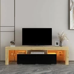Modern 63 in. Wood Black TV Stand Console Table with 2-Drawers Fits TV's up to 65 in. by Tidoin -Cheap Tidoin Store black tidoin tv stands js ydw3 4740 31 1000
