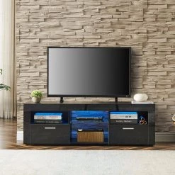 Modern 51.2 in. Wood Black TV Stand with 2-Doors Fits TV's up to 55 in. with LED Light by Tidoin -Cheap Tidoin Store black tidoin tv stands jxy ydw6s 013 31 1000