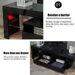 Modern 63 in. Wood Black TV Stand Console Table with LED Light, 2-Drawer and 2-Shelves Fits TV's up to 65 in. by Tidoin -Cheap Tidoin Store black tidoin tv stands zoy ydw5 2746 1f 1000