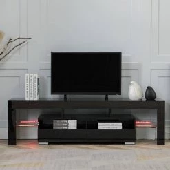 Modern 63 in. Wood Black TV Stand Console Table with LED Light, 2-Drawer and 2-Shelves Fits TV's up to 65 in. by Tidoin -Cheap Tidoin Store black tidoin tv stands zoy ydw5 2746 31 1000