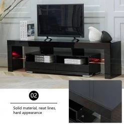 Modern 63 in. Wood Black TV Stand Console Table with LED Light, 2-Drawer and 2-Shelves Fits TV's up to 65 in. by Tidoin -Cheap Tidoin Store black tidoin tv stands zoy ydw5 2746 44 1000