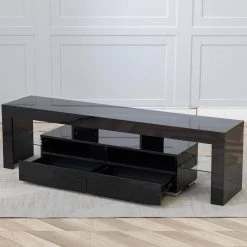Modern 63 in. Wood Black TV Stand Console Table with LED Light, 2-Drawer and 2-Shelves Fits TV's up to 65 in. by Tidoin -Cheap Tidoin Store black tidoin tv stands zoy ydw5 2746 4f 1000