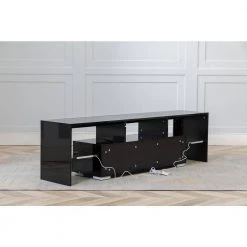 Modern 63 in. Wood Black TV Stand Console Table with LED Light, 2-Drawer and 2-Shelves Fits TV's up to 65 in. by Tidoin -Cheap Tidoin Store black tidoin tv stands zoy ydw5 2746 76 1000