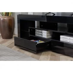 Modern 63 in. Wood Black TV Stand Console Table with LED Light, 2-Drawer and 2-Shelves Fits TV's up to 65 in. by Tidoin -Cheap Tidoin Store black tidoin tv stands zoy ydw5 2746 77 1000