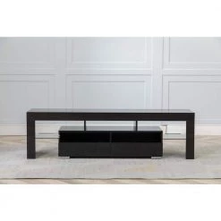 Modern 63 in. Wood Black TV Stand Console Table with LED Light, 2-Drawer and 2-Shelves Fits TV's up to 65 in. by Tidoin -Cheap Tidoin Store black tidoin tv stands zoy ydw5 2746 fa 1000