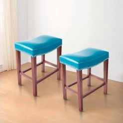 26.18 in. H Blue Backless Ruber Wood Leds Recast Leather Bar Stool (Set of 2) by Magic Home -Cheap Tidoin Store blue magic home bar stools cs w57027895 31 1000