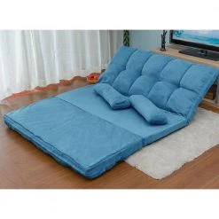 Blue Suede Double Chaise Lounge Sofa with 2-Pillows by Magic Home -Cheap Tidoin Store blue magic home chaise lounges cs pp036317caa 31 1000