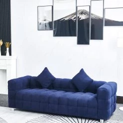 81.89 in. Blue Grain Fleece Fabric Sofa with Metal Leg and Two Pillows by Magic Home -Cheap Tidoin Store blue magic home chaise lounges cs w30215878 1f 1000