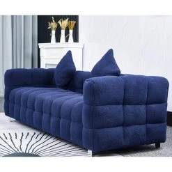 81.89 in. Blue Grain Fleece Fabric Sofa with Metal Leg and Two Pillows by Magic Home -Cheap Tidoin Store blue magic home chaise lounges cs w30215878 4f 1000