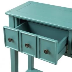 60.03 in. L Blue Rectangle Solid Wood Rustic Entryway Console Table with 2 Drawers and Bottom Shelf by Magic Home -Cheap Tidoin Store blue magic home console tables cs wf191870aac 4f 1000