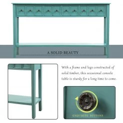 60.03 in. L Blue Rectangle Solid Wood Rustic Entryway Console Table with 2 Drawers and Bottom Shelf by Magic Home -Cheap Tidoin Store blue magic home console tables cs wf191870aac 66 1000