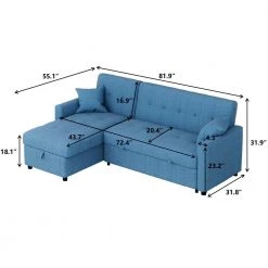 81.9 in. Blue Cotton Reversible Sectional Sofa with Sleeper Queen Size Sofa Bed by Magic Home -Cheap Tidoin Store blue magic home loveseats mh sf p802s db 4f 1000