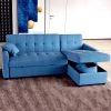 81.9 in. Blue Cotton Reversible Sectional Sofa with Sleeper Queen Size Sofa Bed by Magic Home