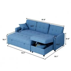 81.9 in. Blue Cotton Reversible Sectional Sofa with Sleeper Queen Size Sofa Bed by Magic Home -Cheap Tidoin Store blue magic home loveseats mh sf p802s db c3 1000