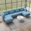 143 in. Blue Flare Arm Linen U Shape Sectional Sofa by Magic Home -Cheap Tidoin Store blue magic home sectional sofas mh sf166b 64 1000