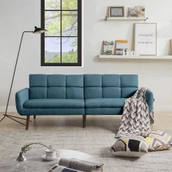 Teal Green 74 in. Twin Size Sofa Bed Upholstery Fabric 2 Seats Living Room Loveseats Sofa by Magic Home -Cheap Tidoin Store blue magic home sofa beds cs wf193476aaf 31 1000