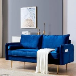 71 in. W Blue Velvet Fabric 2-Seats Sofa with Pocket by Magic Home -Cheap Tidoin Store blue magic home sofas couches cs w24717098 31 1000