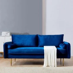 71 in. W Blue Velvet Fabric 2-Seats Sofa with Pocket by Magic Home