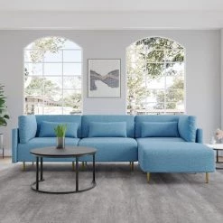 105 in. 4 Pieces Square Arm Linen L Shape Sectional Sofa with Ottoman,Gray by Magic Home -Cheap Tidoin Store blue magic home sofas couches cs wf212759aad 31 1000