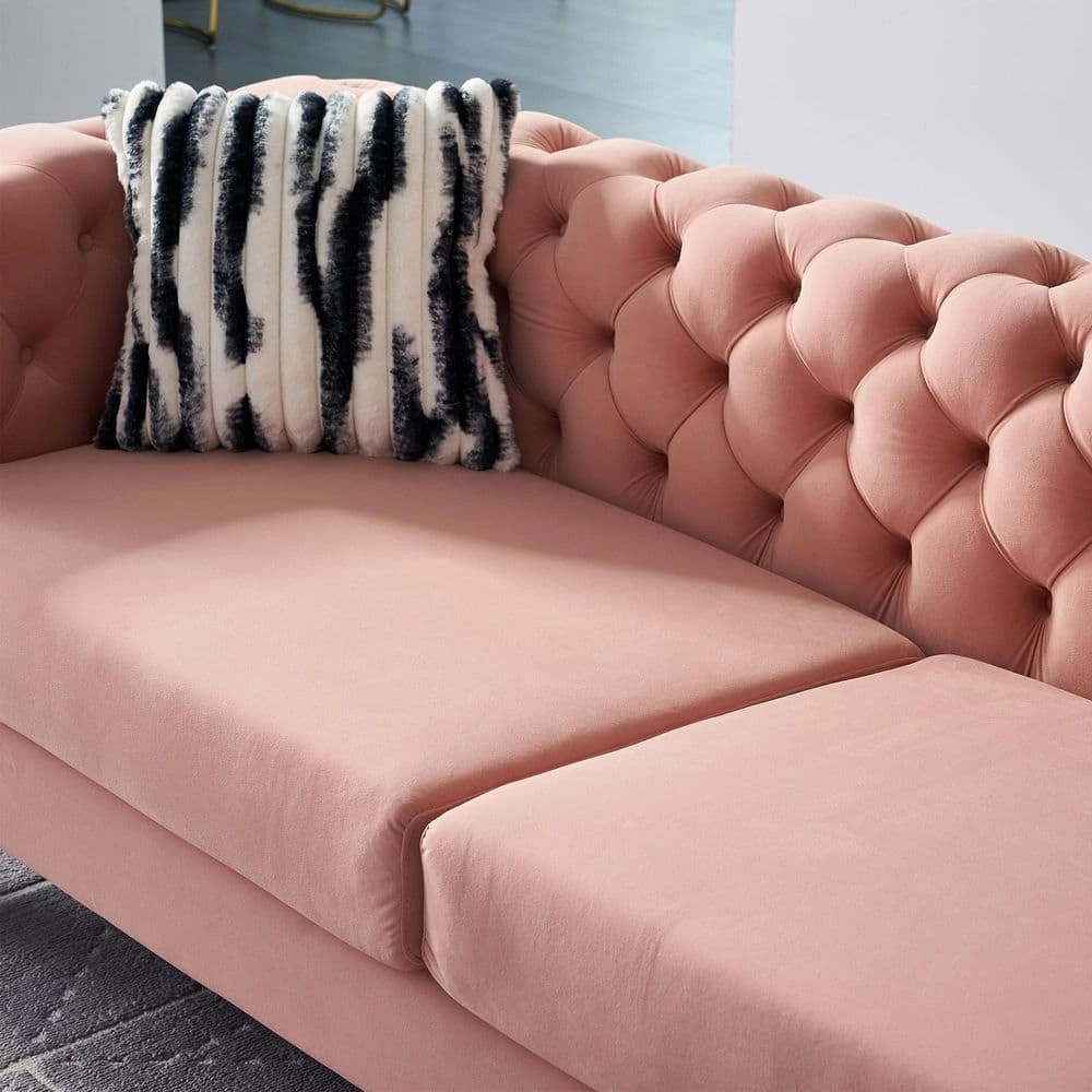 84.25 in. Square Arm Velvet Rectangle Modern Sofa in Blush Pink with Metal Legs by Magic Home 6 84.25 in. Square Arm Velvet Rectangle Modern Sofa in Blush Pink with Metal Legs by Magic Home - Image 4
