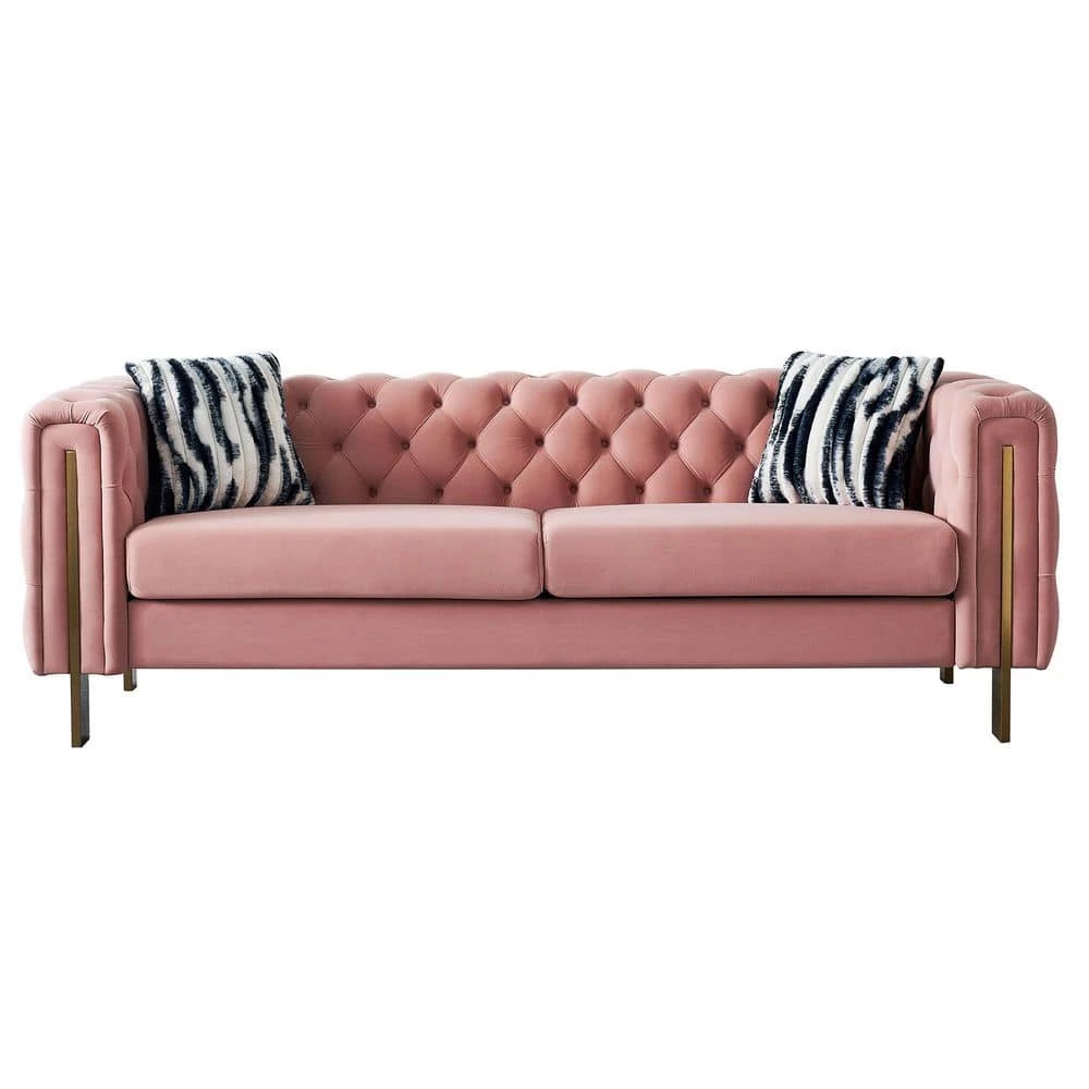84.25 in. Square Arm Velvet Rectangle Modern Sofa in Blush Pink with Metal Legs by Magic Home 3 84.25 in. Square Arm Velvet Rectangle Modern Sofa in Blush Pink with Metal Legs by Magic Home