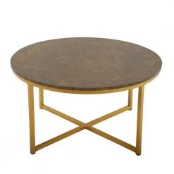 31.5 in. Cross Legs MDF Coffee Table with Metal Base, Brown and Golden by Magic Home