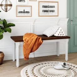 47 in. 3-Piece Retro Farmhouse Wood Dining Table Set Breakfast Nook with 2 Benches, Brown and White by Magic Home -Cheap Tidoin Store brown and whiite magic home dining room sets cs sh000088aab 1f 1000