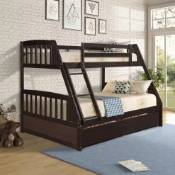 Brown Solid Wood Twin Over Full Bunk Bed Daybed with Two Storage Drawers by Magic Home