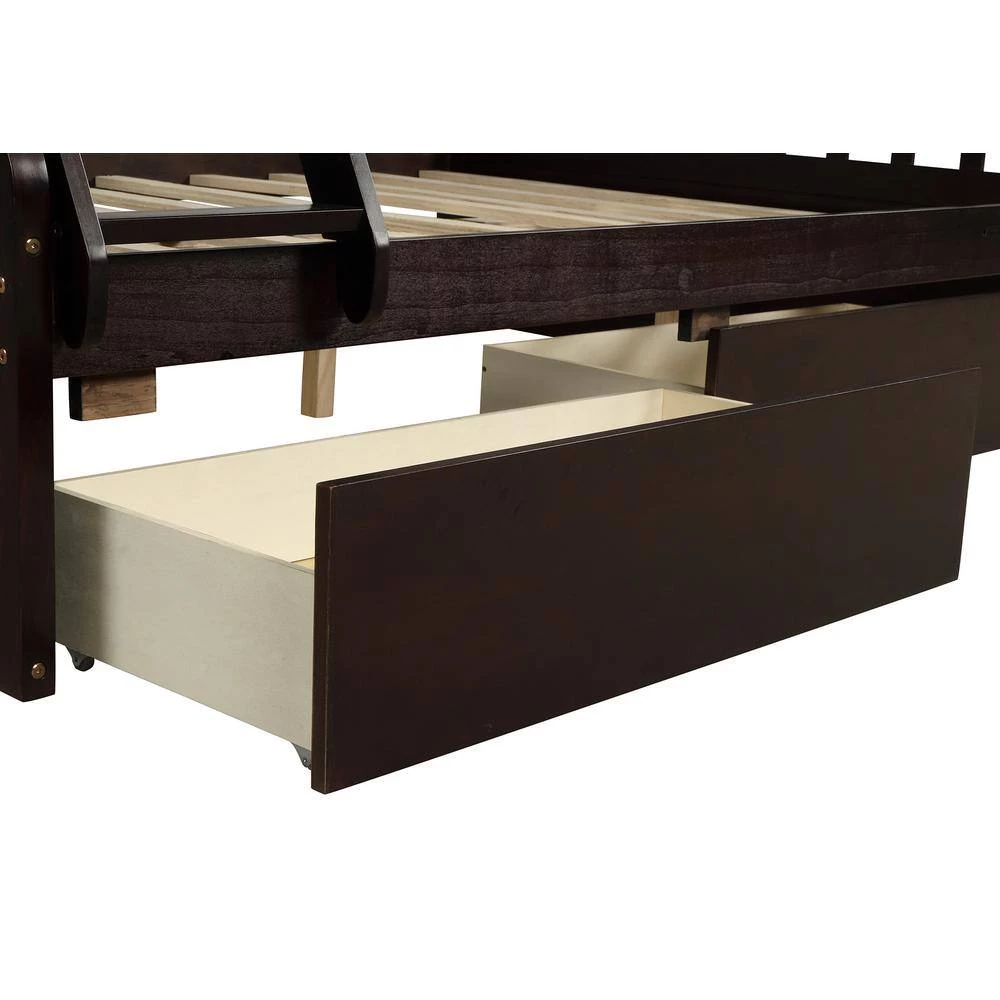 Brown Solid Wood Twin Over Full Bunk Bed Daybed with Two Storage Drawers by Magic Home 10 Brown Solid Wood Twin Over Full Bunk Bed Daybed with Two Storage Drawers by Magic Home - Image 8