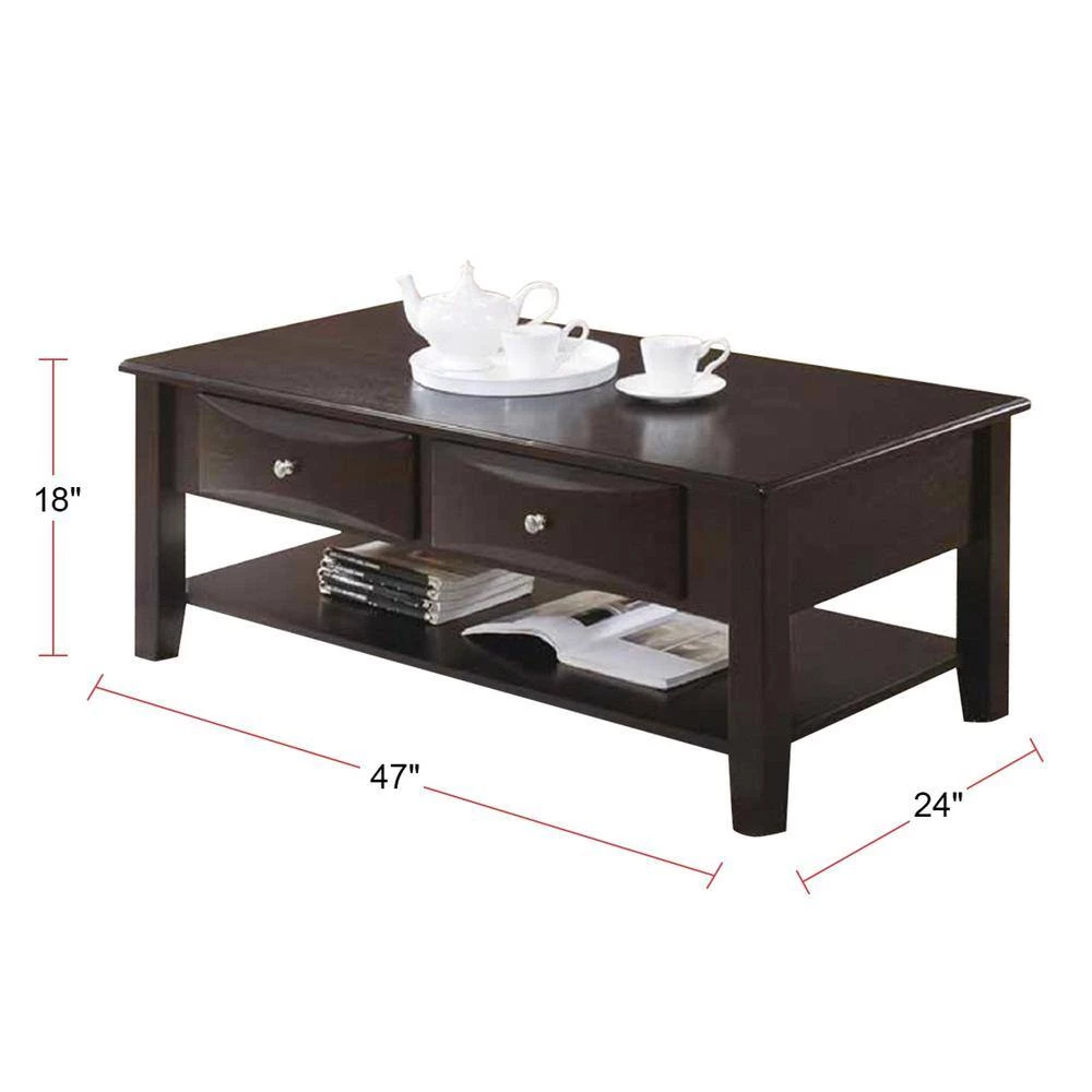 47 in. Retro Wood Coffee Table with Two Drawers,Brown by Magic Home 5 47 in. Retro Wood Coffee Table with Two Drawers,Brown by Magic Home - Image 3
