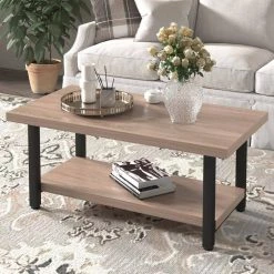 42 in. Industrial Light Brown Wood Rectangle Metal Framed Cocktail Coffee Table with Storage Shelf by Magic Home -Cheap Tidoin Store brown magic home coffee tables mh ho ct004 4f 1000