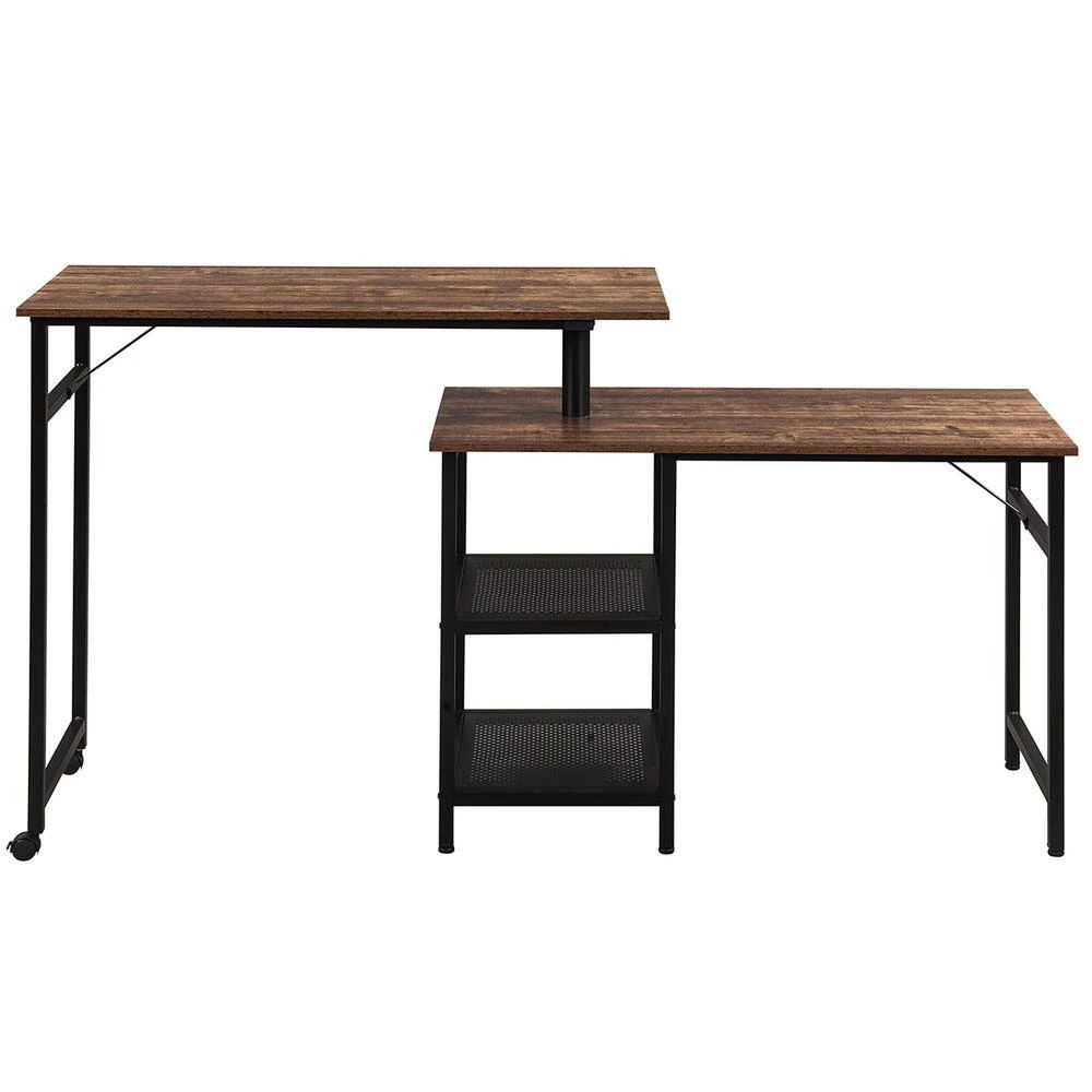 43.3 in. Brown Home Office L Shaped 360° Rotating Standing Computer Writing Desk with 2 Shelves by Magic Home 5 43.3 in. Brown Home Office L Shaped 360° Rotating Standing Computer Writing Desk with 2 Shelves by Magic Home - Image 3