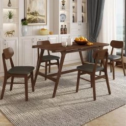 5-Piece Mid-Century Dining Table Set with 4 Faux Leather Dining Chairs,Brown by Magic Home 13 5-Piece Mid-Century Dining Table Set with 4 Faux Leather Dining Chairs,Brown by Magic Home -Cheap Tidoin Store brown magic home dining room sets cs wf194545aae 31 1000