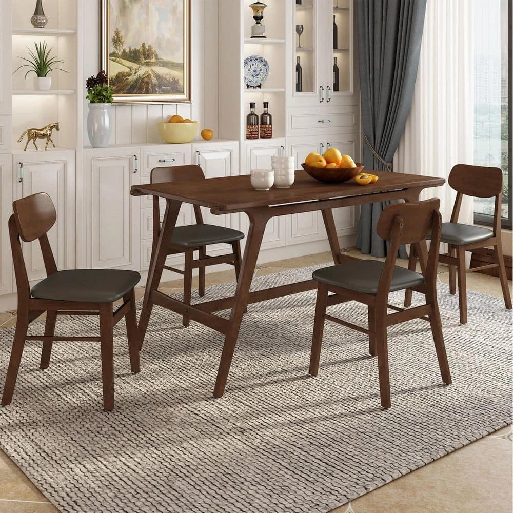5-Piece Mid-Century Dining Table Set with 4 Faux Leather Dining Chairs,Brown by Magic Home 8 5-Piece Mid-Century Dining Table Set with 4 Faux Leather Dining Chairs,Brown by Magic Home - Image 6