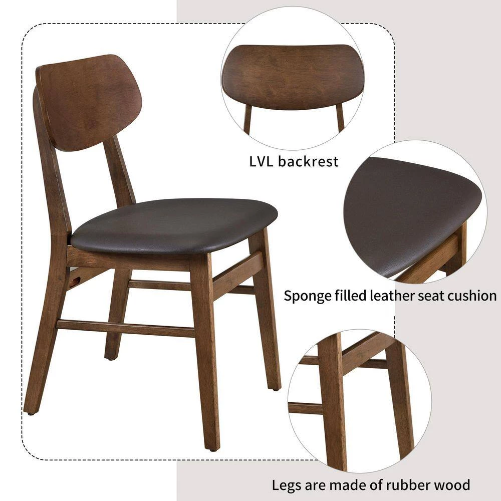 5-Piece Mid-Century Dining Table Set with 4 Faux Leather Dining Chairs,Brown by Magic Home 6 5-Piece Mid-Century Dining Table Set with 4 Faux Leather Dining Chairs,Brown by Magic Home - Image 4