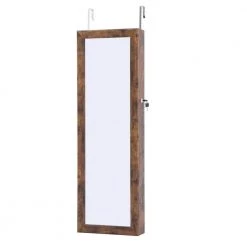 Modern Brown 43.3 in. H x 14.2 in. W Jewelry Armoire Simple Mirror Cabinet with Storage by Magic Home