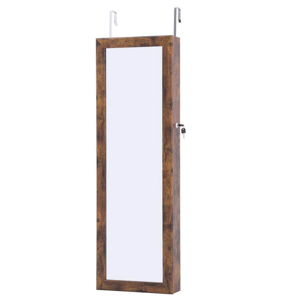 Modern Brown 43.3 in. H x 14.2 in. W Jewelry Armoire Simple Mirror Cabinet with Storage by Magic Home 3 Modern Brown 43.3 in. H x 14.2 in. W Jewelry Armoire Simple Mirror Cabinet with Storage by Magic Home
