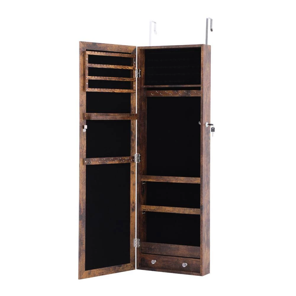 Modern Brown 43.3 in. H x 14.2 in. W Jewelry Armoire Simple Mirror Cabinet with Storage by Magic Home 7 Modern Brown 43.3 in. H x 14.2 in. W Jewelry Armoire Simple Mirror Cabinet with Storage by Magic Home - Image 5