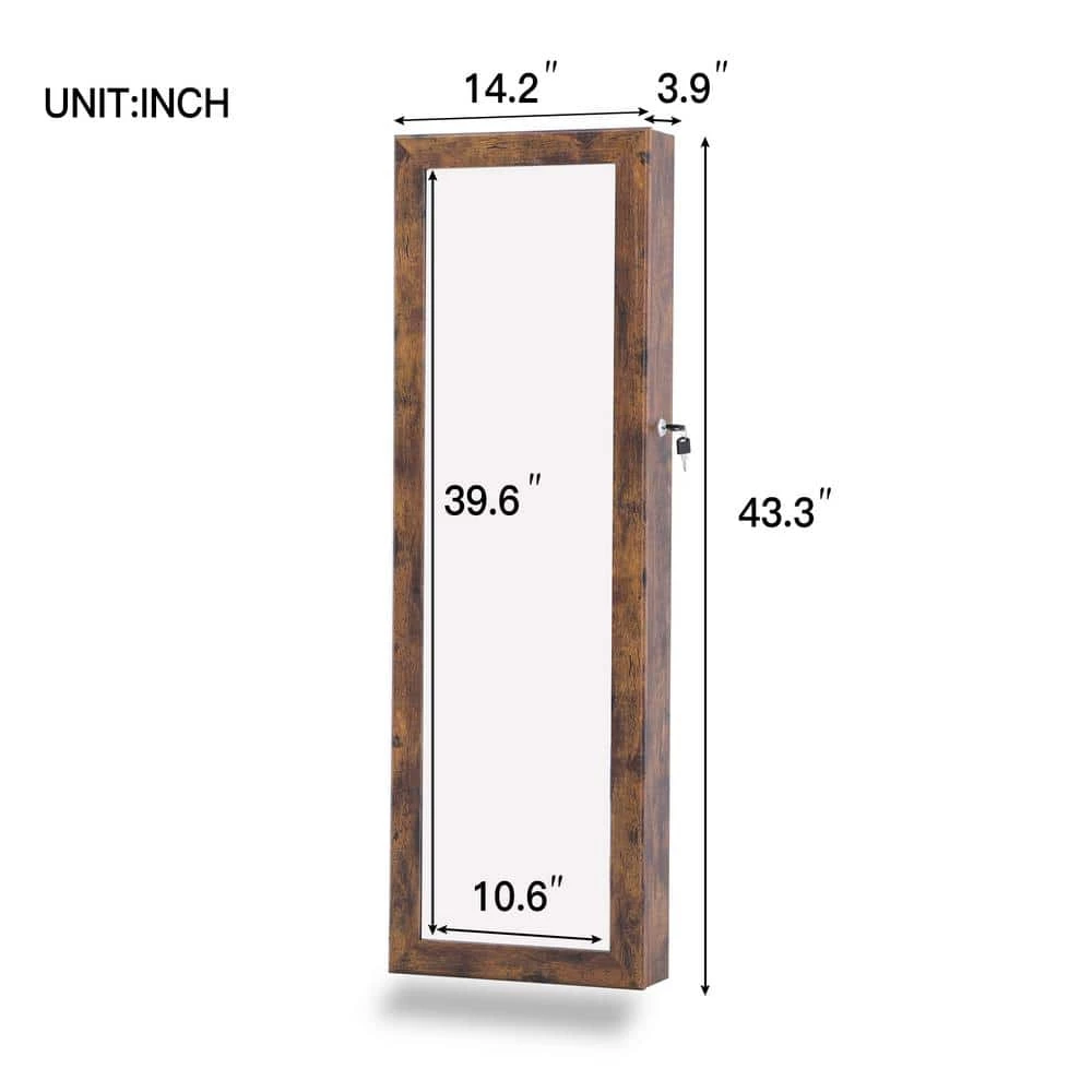 Modern Brown 43.3 in. H x 14.2 in. W Jewelry Armoire Simple Mirror Cabinet with Storage by Magic Home 8 Modern Brown 43.3 in. H x 14.2 in. W Jewelry Armoire Simple Mirror Cabinet with Storage by Magic Home - Image 6