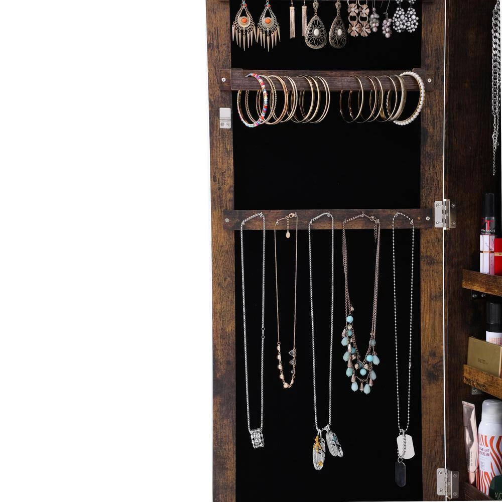 Modern Brown 43.3 in. H x 14.2 in. W Jewelry Armoire Simple Mirror Cabinet with Storage by Magic Home 12 Modern Brown 43.3 in. H x 14.2 in. W Jewelry Armoire Simple Mirror Cabinet with Storage by Magic Home - Image 10