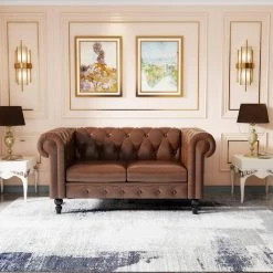 61.4 in. Roll Arm Classic 2-Piece PU Leather Tufted 2-Seats Loveseat with Pillows in Brown by Magic Home -Cheap Tidoin Store brown magic home loveseats mh sf p802s pu 31 1000