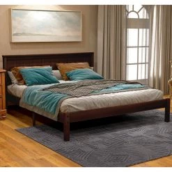Brown Full Size Wood Platform Bed with Headboard by Magic Home
