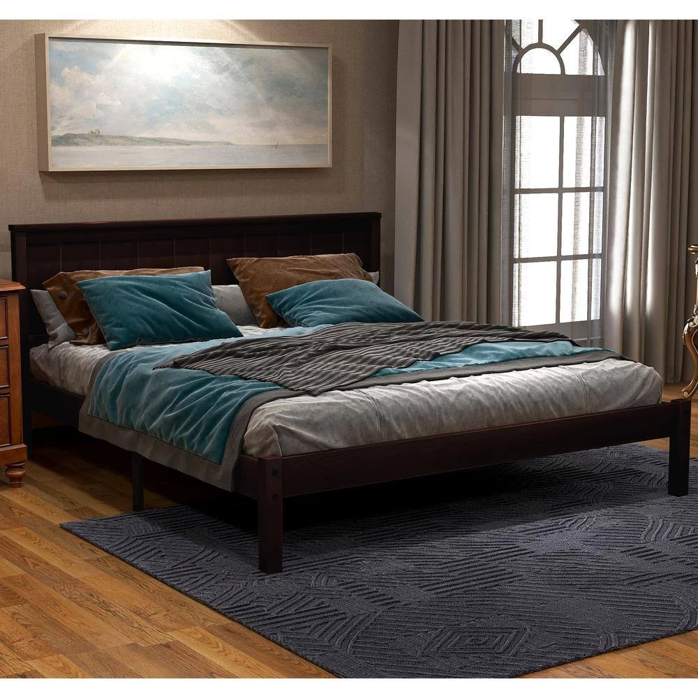 Brown Full Size Wood Platform Bed with Headboard by Magic Home 9 Brown Full Size Wood Platform Bed with Headboard by Magic Home - Image 7