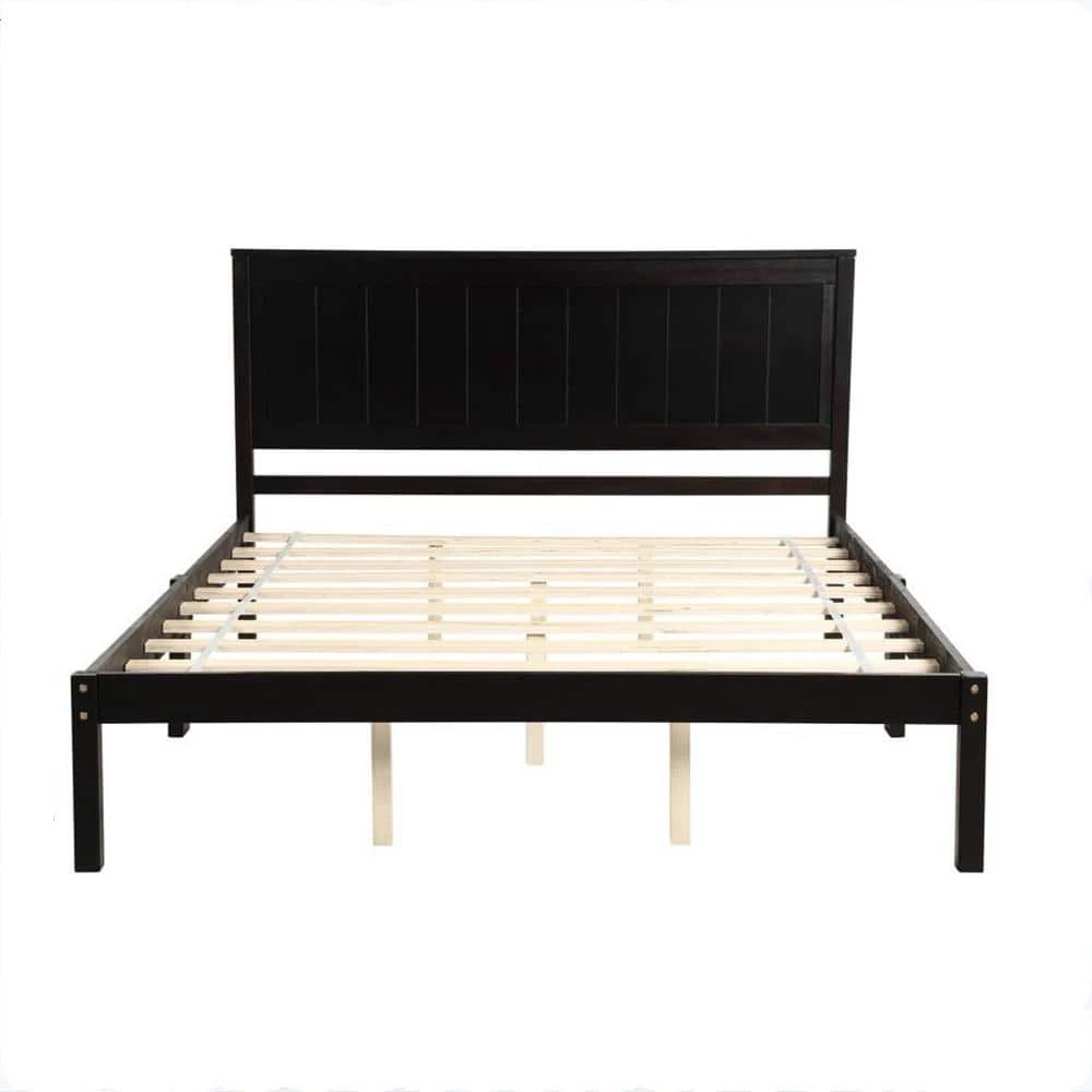 Brown Queen Size Wood Platform Bed with Headboard by Magic Home 3 Brown Queen Size Wood Platform Bed with Headboard by Magic Home