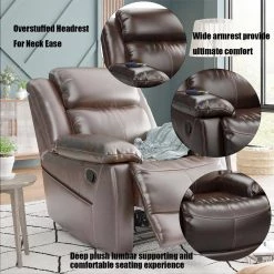 Brown Faux Leather Heated Massage Recliner Sofa with 8 Vibration Points by Magic Home -Cheap Tidoin Store brown magic home recliners cs pp193878eaa 76 1000