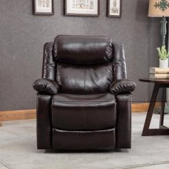 32.5 in. PU Leather Manual Recliner Chair, Brown by Magic Home -Cheap Tidoin Store brown magic home recliners cs w22311828 31 1000