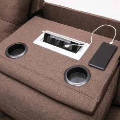 112 in. Squared Arm 3-Piece Linen L-Shape Cup Holders Reversible Sectionals Sofa with USB Ports and Ottoman in Brown by Magic Home -Cheap Tidoin Store brown magic home sectional sofas cs sg000226aaa 4f 1000