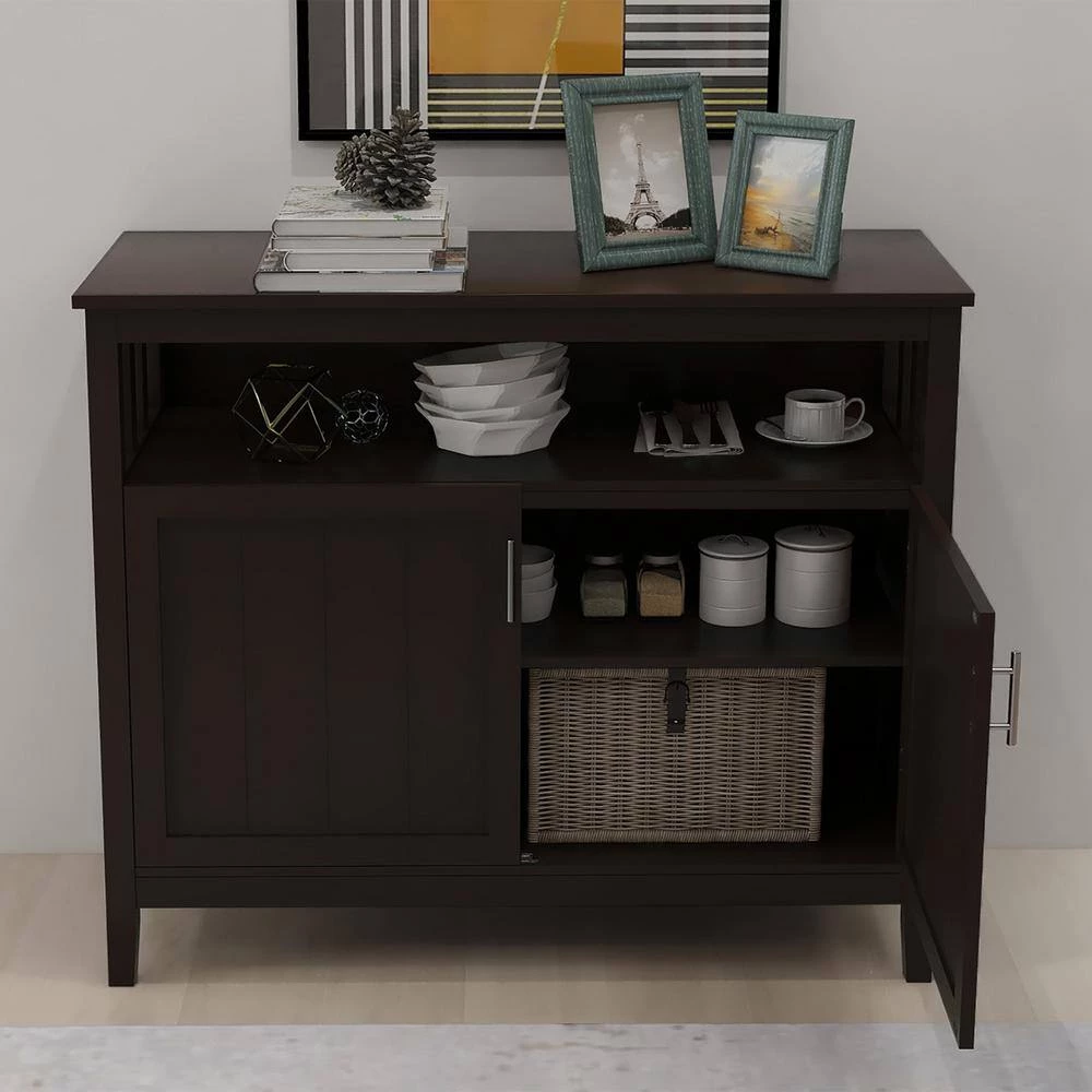 Brown Kitchen Storage Sideboard and Buffet Server Cabinet with 2-Shelves by Magic Home 7 Brown Kitchen Storage Sideboard and Buffet Server Cabinet with 2-Shelves by Magic Home - Image 5